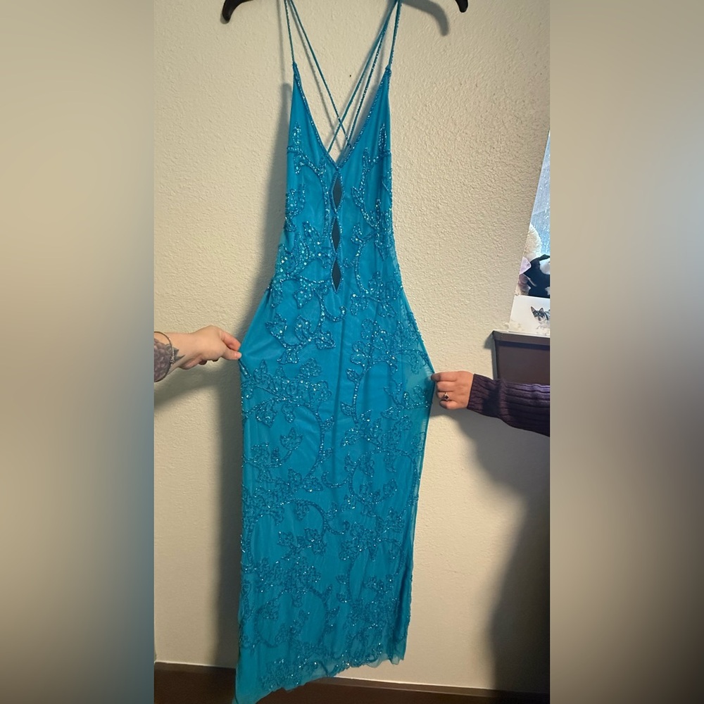 Vintage Y2K Cache Mermaid Maxi Beaded Elegant Blue Embellished Dress